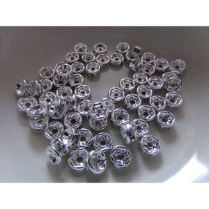 Clear Rhinestone Silver Plated Bead Spacers 6mm
